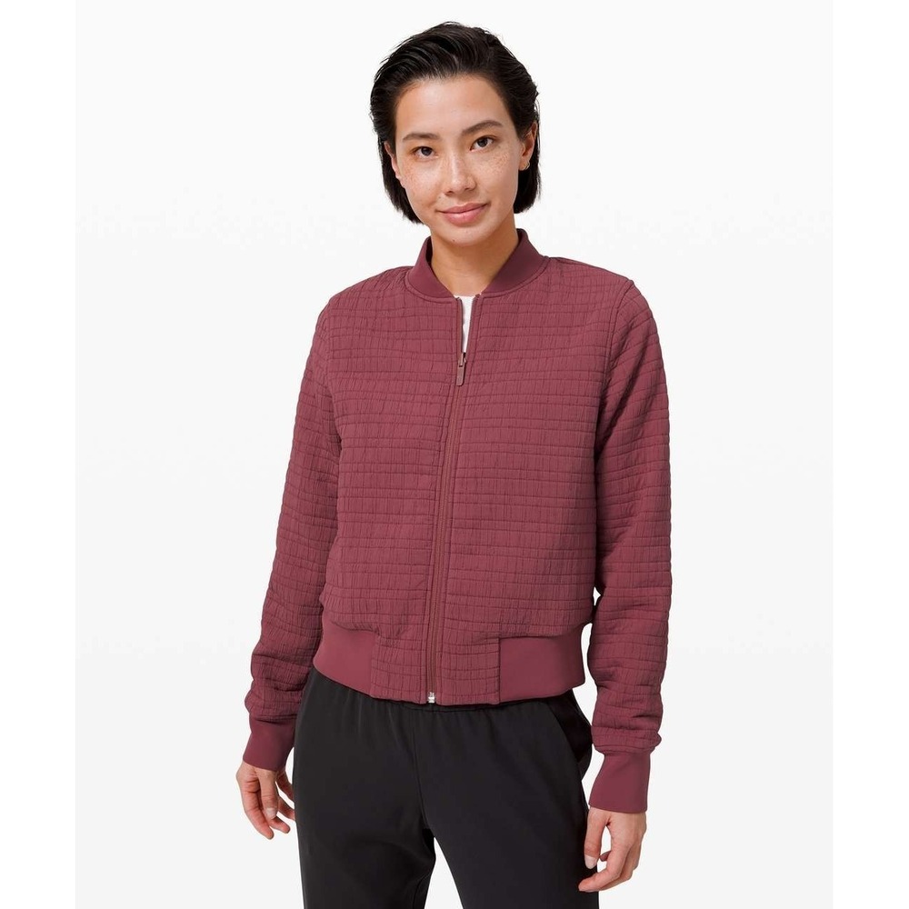Lululemon Serene Travels Bomber Jacket Women's 8 Chianti Red Reversible Full Zip